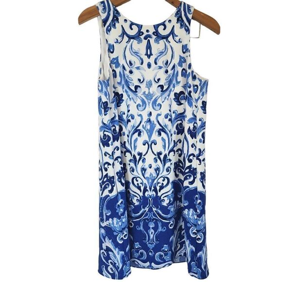 Lauren Ralph Lauren Sleeveless Floral Print Blue/white Sheath Dress Size 8 G13 - Picture 4 of 12